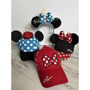 Disney Minnie Mouse Ears Hat Bundle: Headband + Baseball Caps, Polka Dot, Sequin